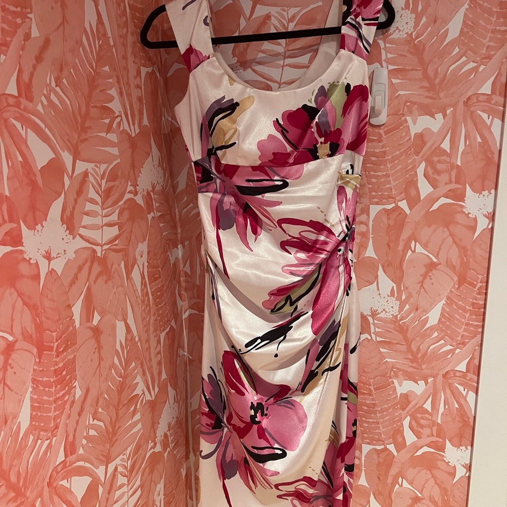London Style Pink and Cream Floral Midi Dress